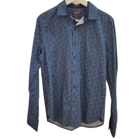Denim & Flower Ricky Singh Long Sleeve Blue Floral Button-Down Collared Shirt - Picture 1 of 10
